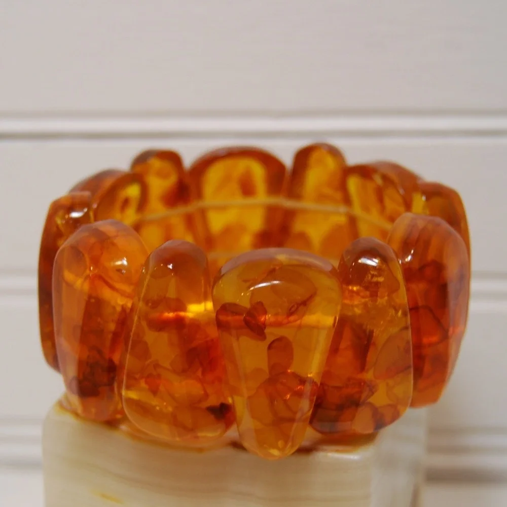 Vintage cuff Bracelet‎ Tortoise Shell Bakelite beaded jewelry elastic Chunky 70s